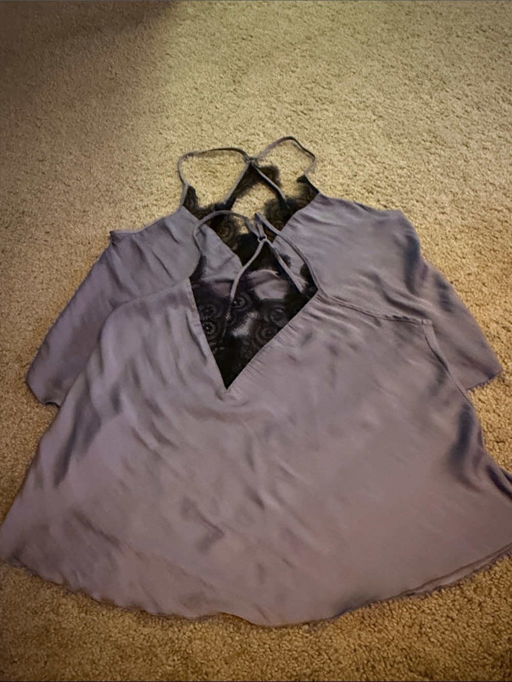 Free People (2) Lavender V-Neck Camisole with Black Lace Inset